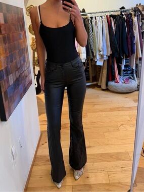 Womens Black High-Rise pleather Flared Pants